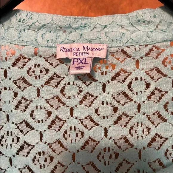 Rebecca Malone petite XL Lace Blouse Aruba Blue NWT - Picture 3 of 10
